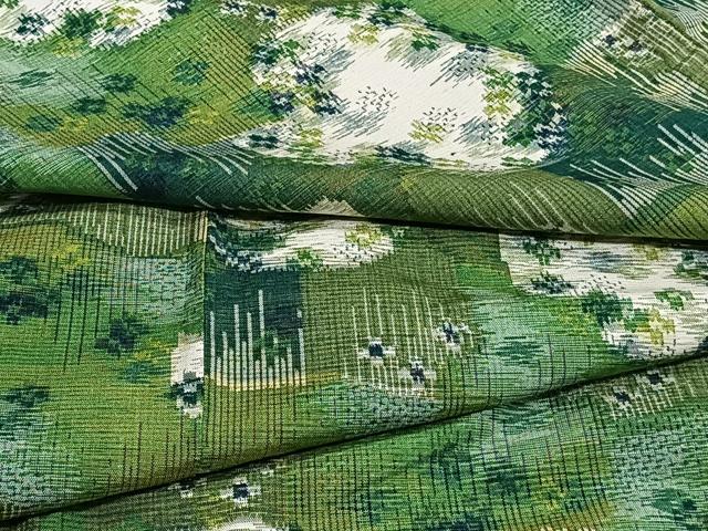 平和屋着物▽上質な紬 単衣 草花文 正絹 逸品 CAAT6577xi