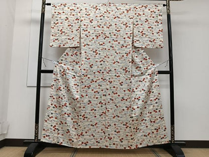 平和屋着物▽上質な小紋 単衣 型染め 流水草花文 正絹 逸品 CAAT6579xi