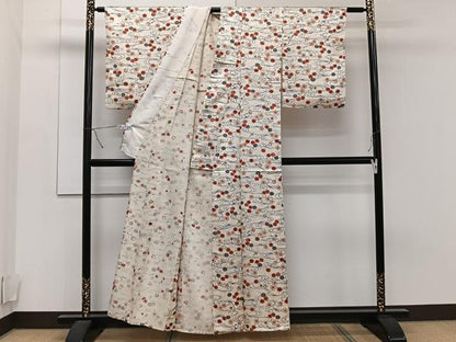 平和屋着物▽上質な小紋 単衣 型染め 流水草花文 正絹 逸品 CAAT6579xi
