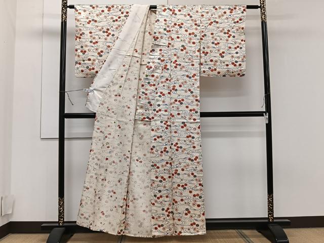 平和屋着物▽上質な小紋 単衣 型染め 流水草花文 正絹 逸品 CAAT6579xi