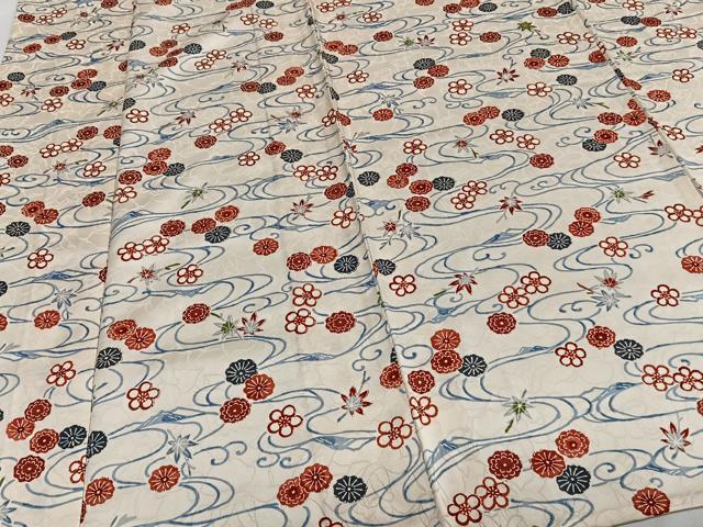 平和屋着物▽上質な小紋 単衣 型染め 流水草花文 正絹 逸品 CAAT6579xi