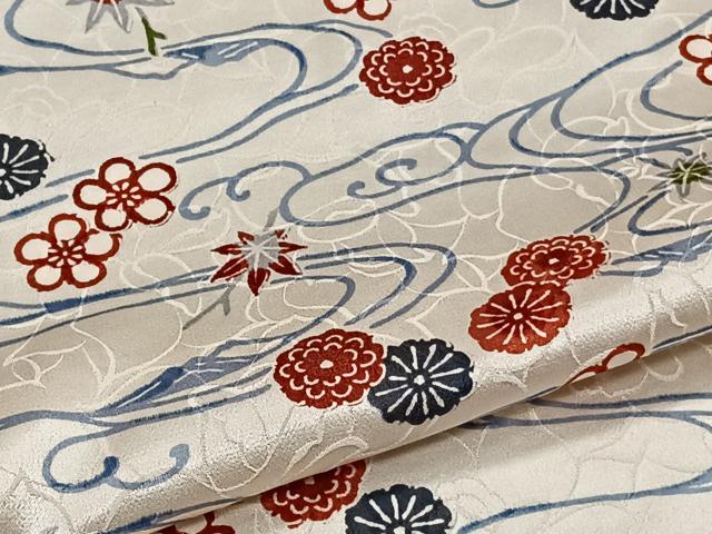 平和屋着物▽上質な小紋 単衣 型染め 流水草花文 正絹 逸品 CAAT6579xi