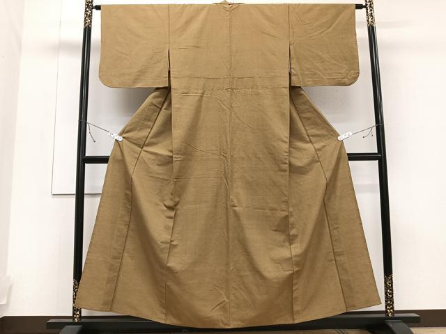 平和屋着物▽上質な紬 色無地 単衣 朽葉色 三越扱い 正絹 逸品 CAAT6582xi