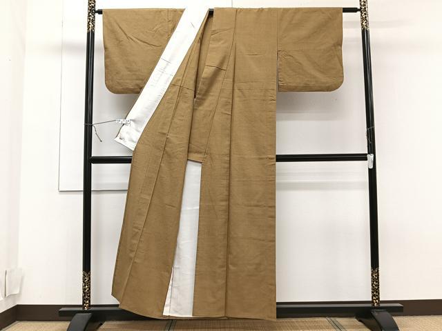 平和屋着物▽上質な紬 色無地 単衣 朽葉色 三越扱い 正絹 逸品 CAAT6582xi