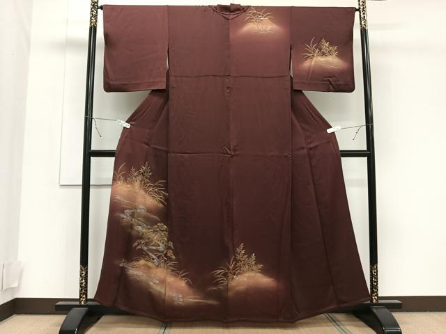 平和屋着物▽訪問着　単衣　草花文　暈し染め　金銀彩　正絹　逸品　CAAT6583xi