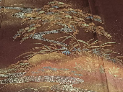 平和屋着物▽訪問着　単衣　草花文　暈し染め　金銀彩　正絹　逸品　CAAT6583xi