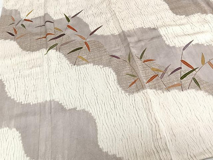 平和屋着物▽訪問着 単衣 刺繍 杢目絞り 流水草木文 金彩 正絹 逸品 CAAT6585xi