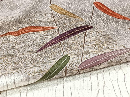 平和屋着物▽訪問着 単衣 刺繍 杢目絞り 流水草木文 金彩 正絹 逸品 CAAT6585xi