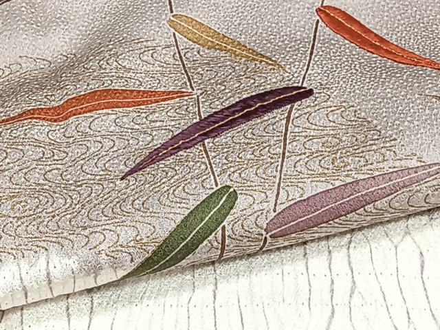 平和屋着物▽訪問着 単衣 刺繍 杢目絞り 流水草木文 金彩 正絹 逸品 CAAT6585xi