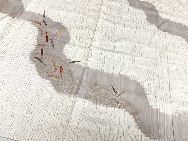 平和屋着物▽訪問着 単衣 刺繍 杢目絞り 流水草木文 金彩 正絹 逸品 CAAT6585xi
