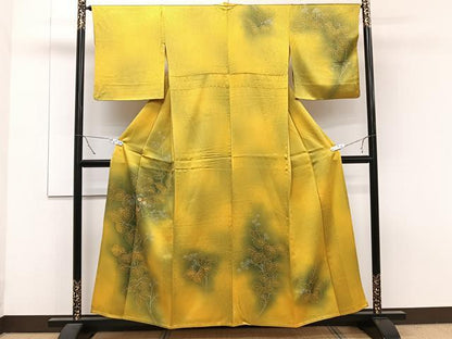 平和屋着物▽訪問着　単衣　刺繍　草花文　暈し染め　正絹　逸品　CAAT6588xi