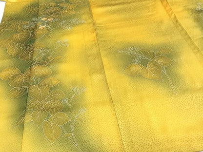平和屋着物▽訪問着　単衣　刺繍　草花文　暈し染め　正絹　逸品　CAAT6588xi