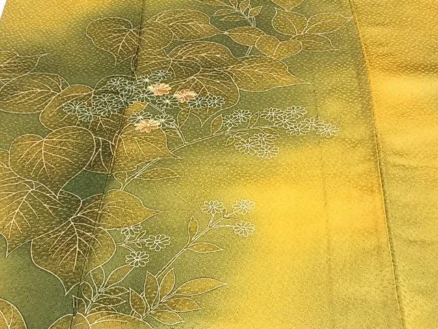 平和屋着物▽訪問着　単衣　刺繍　草花文　暈し染め　正絹　逸品　CAAT6588xi