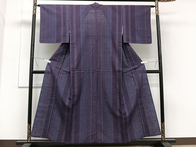 平和屋着物▽上質な紬 単衣 縞 正絹 逸品 未使用 CAAT6589xi