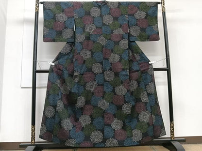 平和屋着物▽本塩沢　単衣　舞菊文　正絹　逸品　CAAT6591xi
