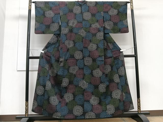 平和屋着物▽本塩沢　単衣　舞菊文　正絹　逸品　CAAT6591xi