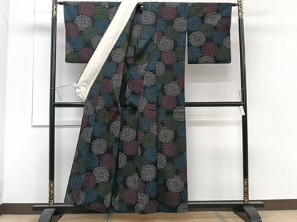 平和屋着物▽本塩沢　単衣　舞菊文　正絹　逸品　CAAT6591xi