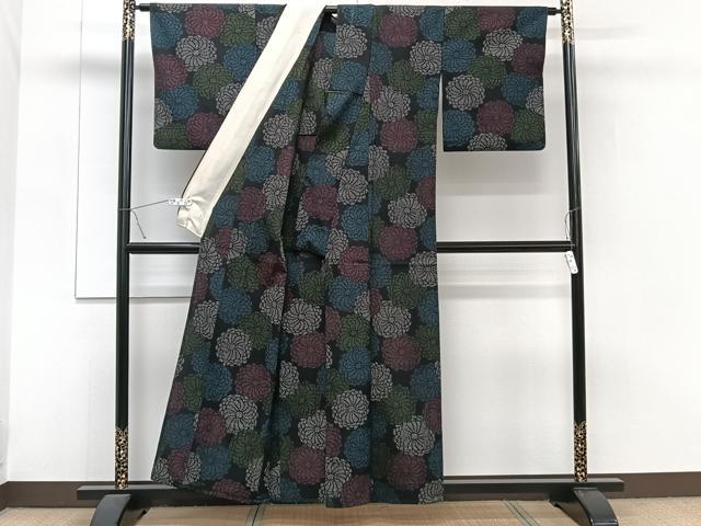平和屋着物▽本塩沢　単衣　舞菊文　正絹　逸品　CAAT6591xi