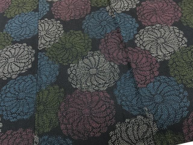 平和屋着物▽本塩沢　単衣　舞菊文　正絹　逸品　CAAT6591xi