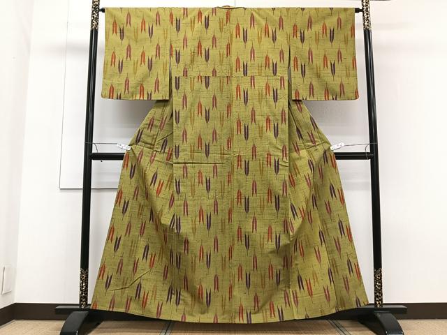 平和屋着物▽上質な紬 単衣 矢羽根文 正絹 逸品 CAAT6592xi