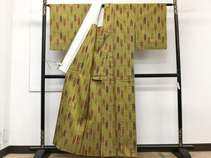平和屋着物▽上質な紬 単衣 矢羽根文 正絹 逸品 CAAT6592xi