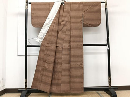 平和屋着物▽上質な紬 単衣 横段文 正絹 逸品 CAAT6593xi
