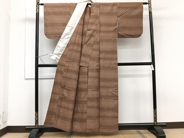 平和屋着物▽上質な紬 単衣 横段文 正絹 逸品 CAAT6593xi