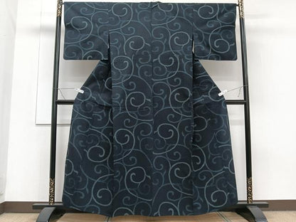 平和屋着物▽本塩沢 単衣 唐草文 正絹 逸品 CAAT6594xi