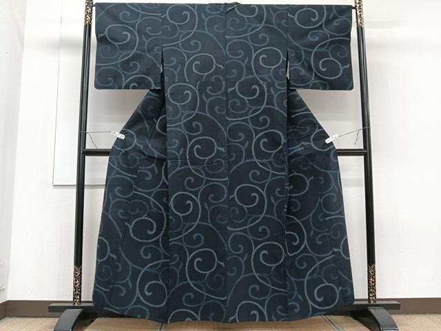 平和屋着物▽本塩沢 単衣 唐草文 正絹 逸品 CAAT6594xi