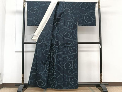 平和屋着物▽本塩沢 単衣 唐草文 正絹 逸品 CAAT6594xi