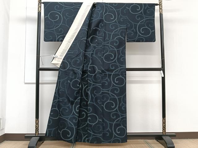 平和屋着物▽本塩沢 単衣 唐草文 正絹 逸品 CAAT6594xi