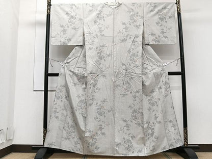 平和屋着物▽上質な紬 単衣 枝花文 正絹 逸品 CAAT6596xi