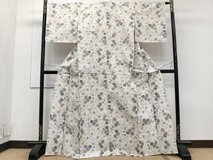 平和屋着物▽上質な紬 単衣 草花文 正絹 逸品 未使用 CAAT6597xi