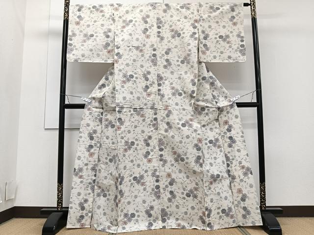 平和屋着物▽上質な紬 単衣 草花文 正絹 逸品 未使用 CAAT6597xi