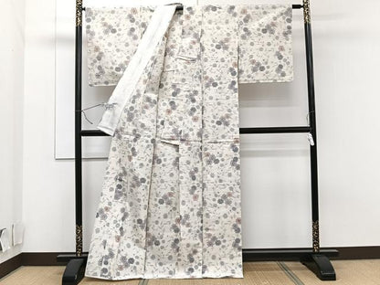 平和屋着物▽上質な紬 単衣 草花文 正絹 逸品 未使用 CAAT6597xi