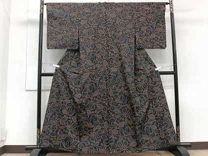 平和屋着物▽上質な紬 単衣 草花文 正絹 逸品 CAAT6598xi