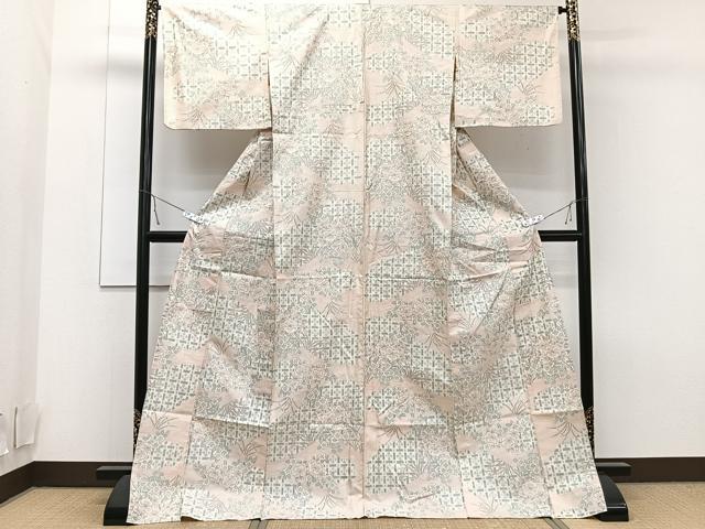 平和屋着物▽上質な紬 単衣 草花文 正絹 逸品 CAAT6599xi