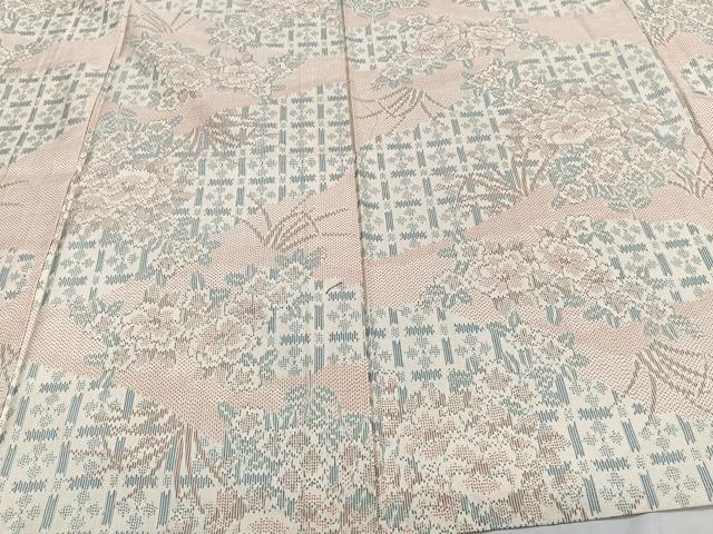 平和屋着物▽上質な紬 単衣 草花文 正絹 逸品 CAAT6599xi
