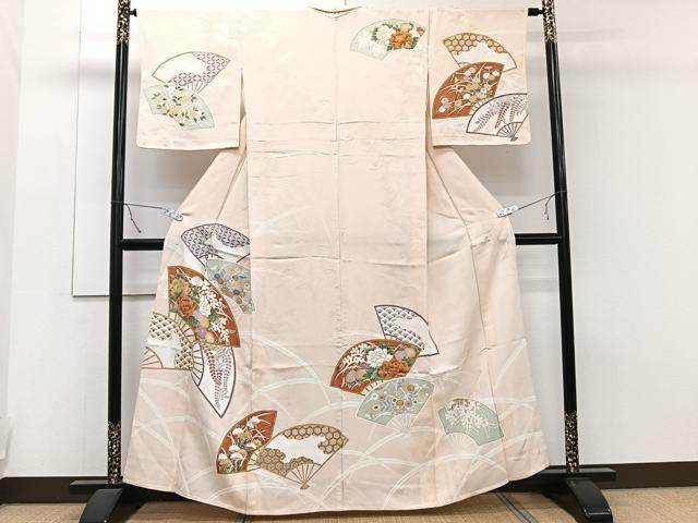 平和屋着物▽訪問着 単衣 扇面草花文 金彩 正絹 逸品 未使用 CAAT6601xi