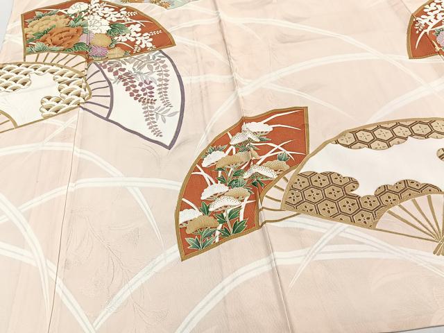 平和屋着物▽訪問着 単衣 扇面草花文 金彩 正絹 逸品 未使用 CAAT6601xi