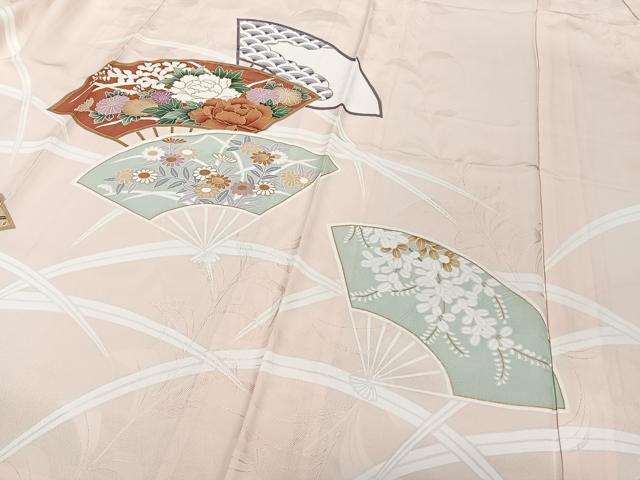 平和屋着物▽訪問着 単衣 扇面草花文 金彩 正絹 逸品 未使用 CAAT6601xi