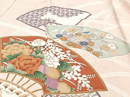 平和屋着物▽訪問着 単衣 扇面草花文 金彩 正絹 逸品 未使用 CAAT6601xi