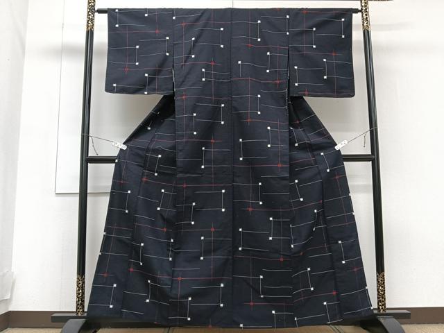 平和屋着物▽上質な紬 単衣 抽象文 正絹 逸品 CAAT6602xi