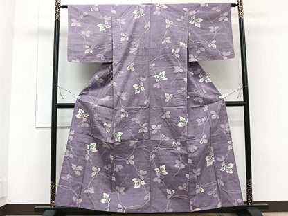 平和屋着物▽上質な紬 単衣 枝葉文 正絹 逸品 CAAT6606xi