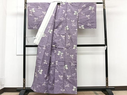 平和屋着物▽上質な紬 単衣 枝葉文 正絹 逸品 CAAT6606xi
