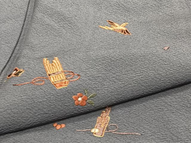 平和屋着物▽訪問着 単衣 総刺繍 駒刺繍 草花楽器文 金糸 正絹 逸品 CAAT6608xi
