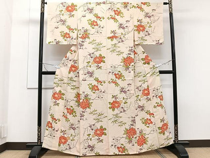 平和屋着物▽上質な小紋　単衣　草花文　正絹　逸品　CAAT6611xi
