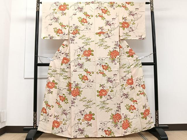 平和屋着物▽上質な小紋　単衣　草花文　正絹　逸品　CAAT6611xi