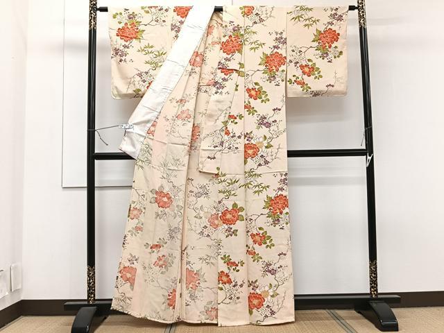 平和屋着物▽上質な小紋　単衣　草花文　正絹　逸品　CAAT6611xi