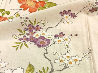 平和屋着物▽上質な小紋　単衣　草花文　正絹　逸品　CAAT6611xi